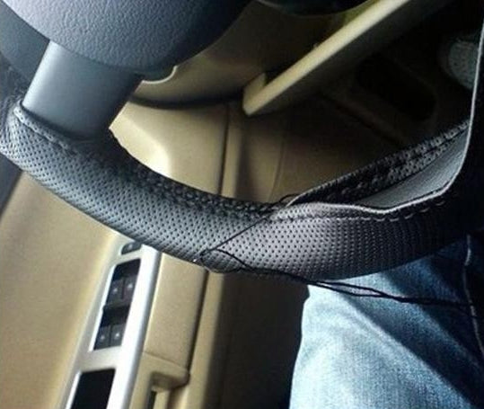 PU Leather Steering Wheel Cover With Needle and Thread, Size: 54x10.5cm