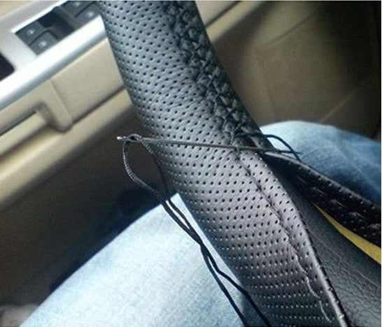 PU Leather Steering Wheel Cover With Needle and Thread, Size: 54x10.5cm