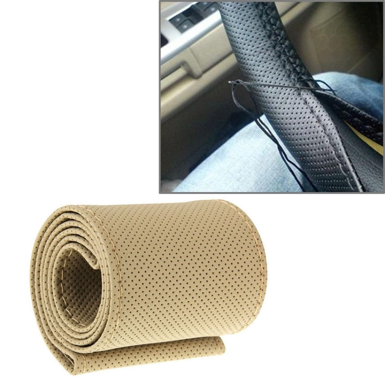 PU Leather Steering Wheel Cover With Needle and Thread, Size: 54x10.5cm