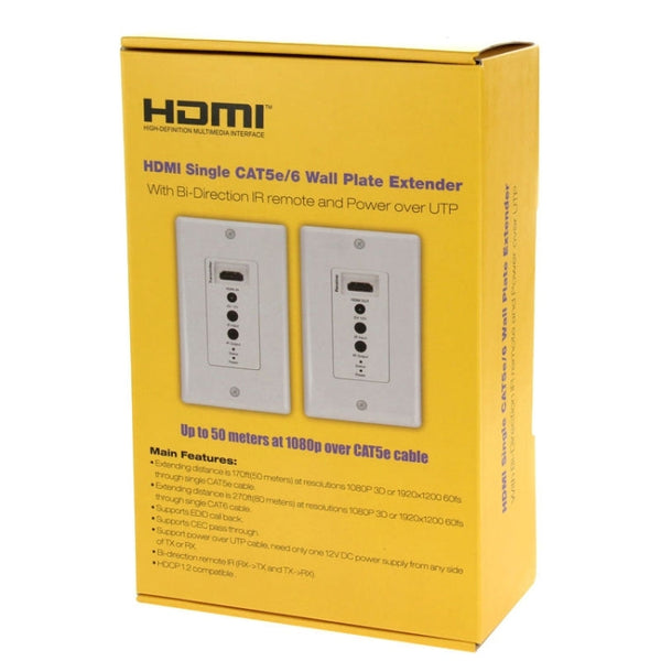HDMI Single Cat5e / 6 50 Meters Wall Plate Extender, EU Plug