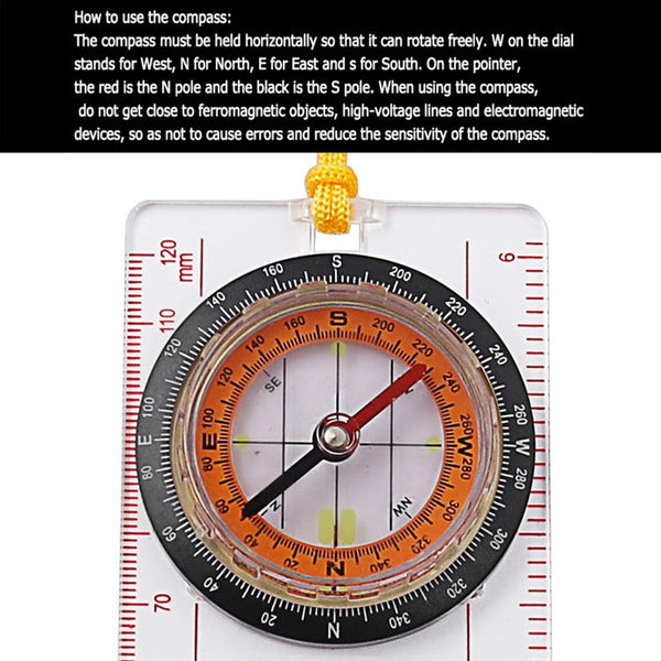 2 in 1 Compass with Map Measuring Ruler Lanyard Emergency Survival Tool