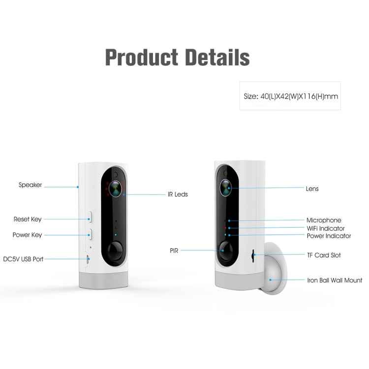 A1 WiFi Wireless 720P IP Camera, Support  / Motion Detection / PIR Motion Sensor, Two-way Audio, Built-in 3000mAh Rechargeable Battery