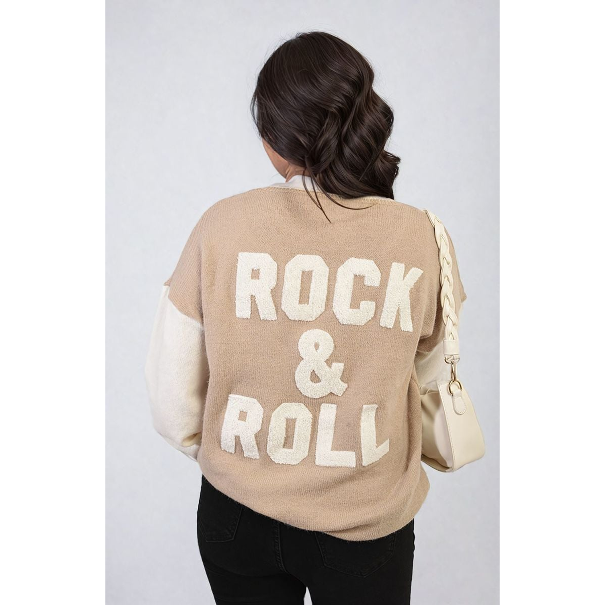 Round Neck Rock & Roll Print Knitted Jumper