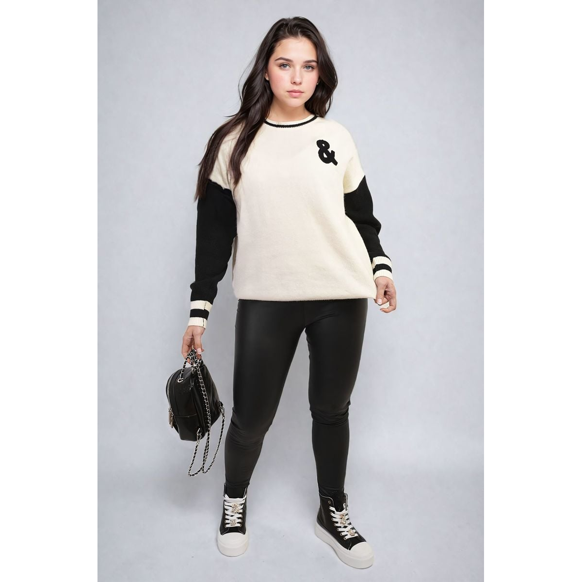 Round Neck Rock & Roll Print Knitted Jumper
