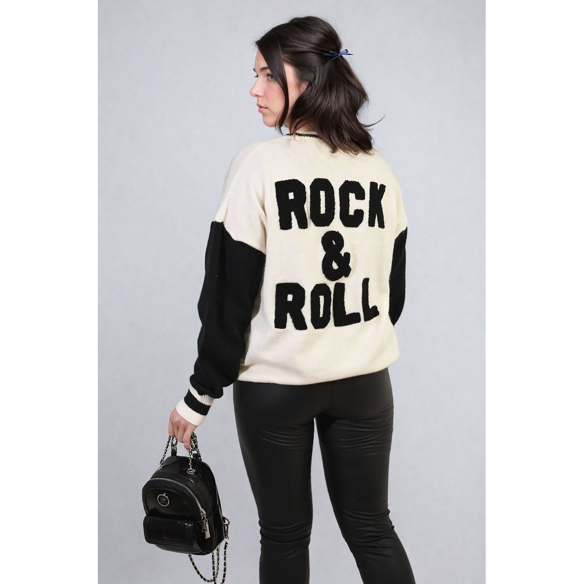 Round Neck Rock & Roll Print Knitted Jumper