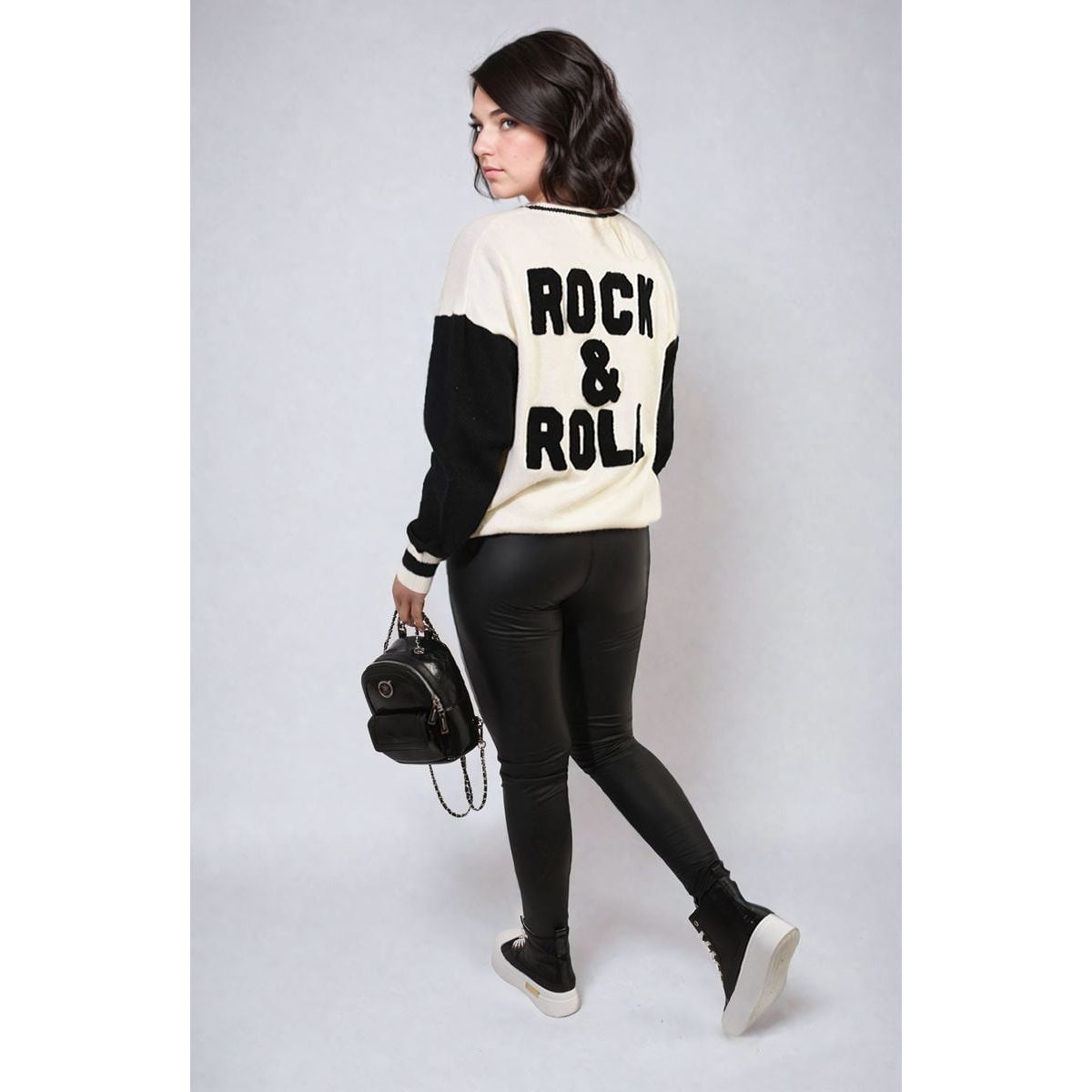 Round Neck Rock & Roll Print Knitted Jumper