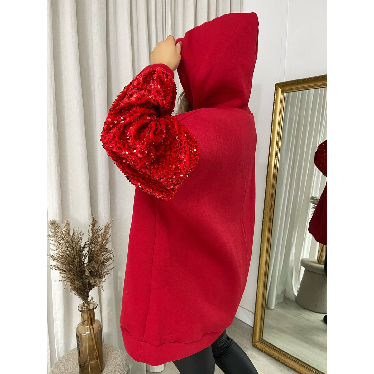 Oversized Sequin Sleeve Knitted Hoodie Jumper