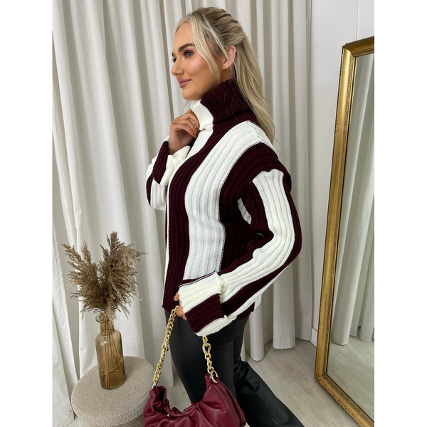 Roll Neck Stripe Knitted Jumper