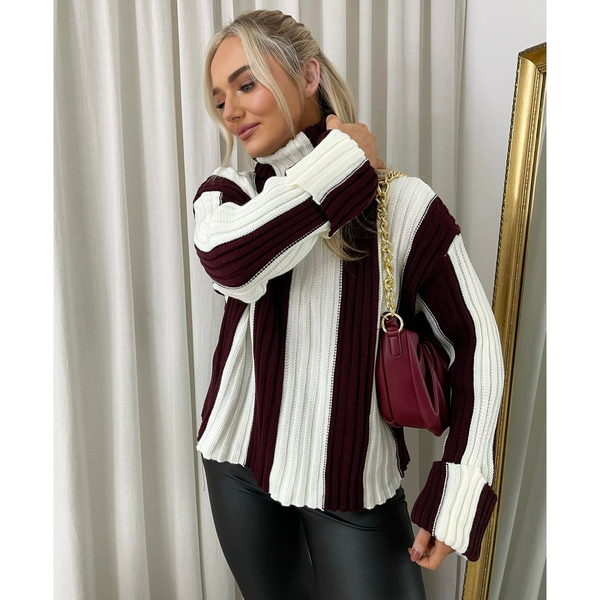 Roll Neck Stripe Knitted Jumper