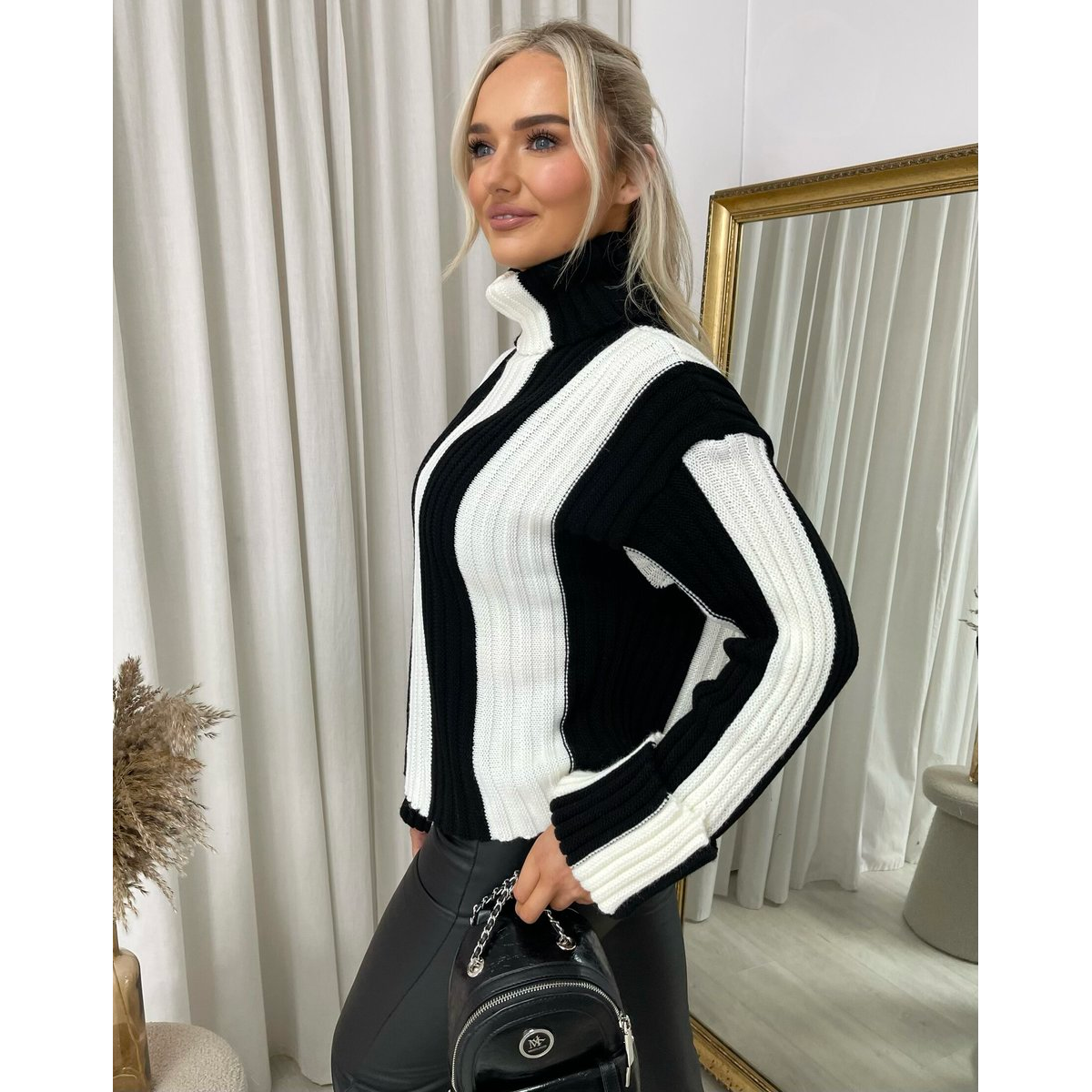 Roll Neck Stripe Knitted Jumper