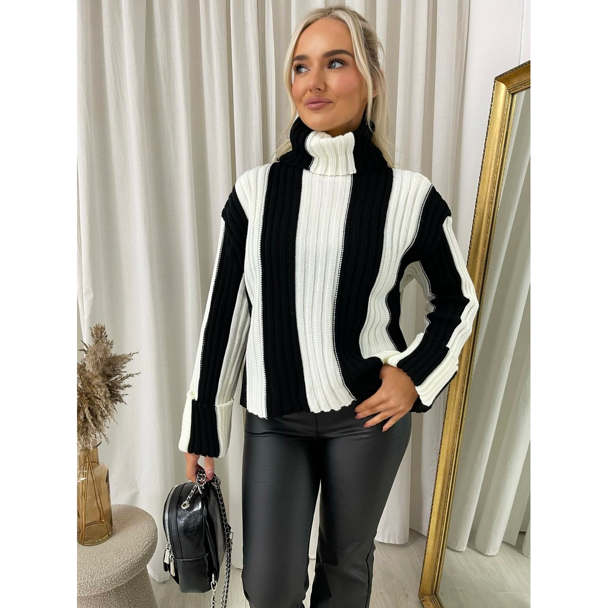 Roll Neck Stripe Knitted Jumper