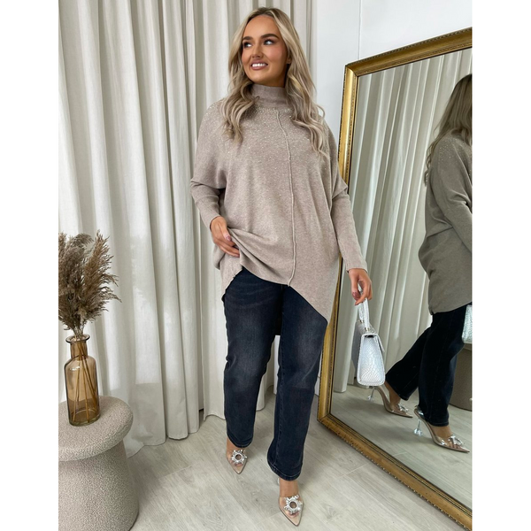Rhinestone Detail Oversized Knitted Jumper