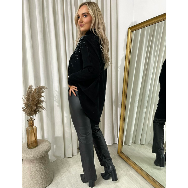Rhinestone Detail Oversized Knitted Jumper