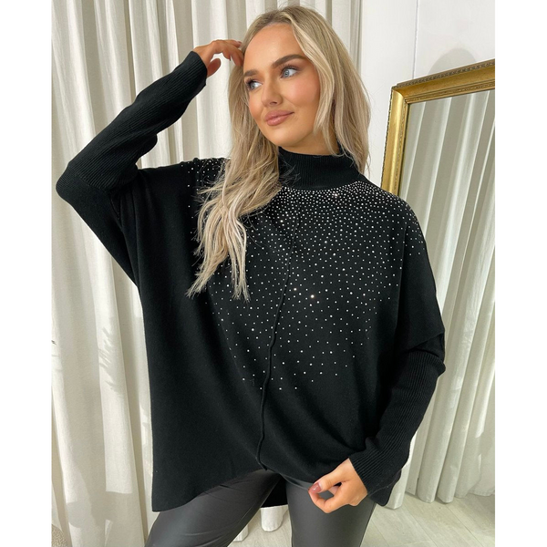 Rhinestone Detail Oversized Knitted Jumper
