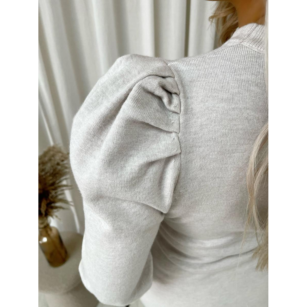Puff Shoulder Knitted Jumper Dress