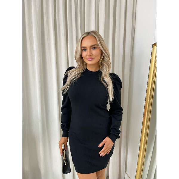 Puff Shoulder Knitted Jumper Dress