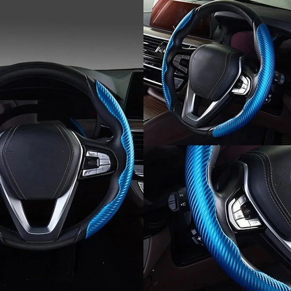 Universal Steering Wheel Cover, Ultra-Thin Carbon Fiber Anti-Slip Pattern, Fits Most Car Wheels