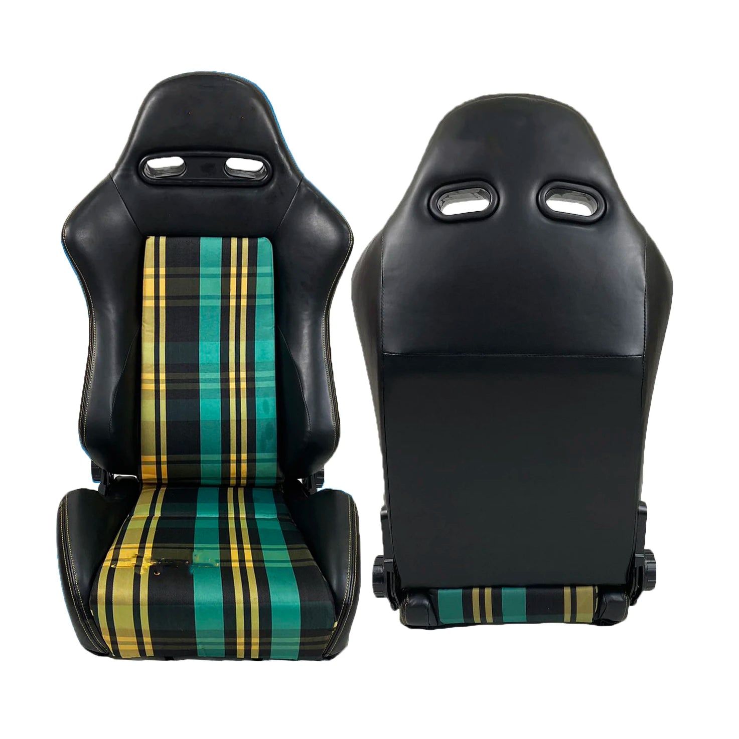 2pcs Grey Suede With Sliders Recline Knob Sport Bucket Racing Seats