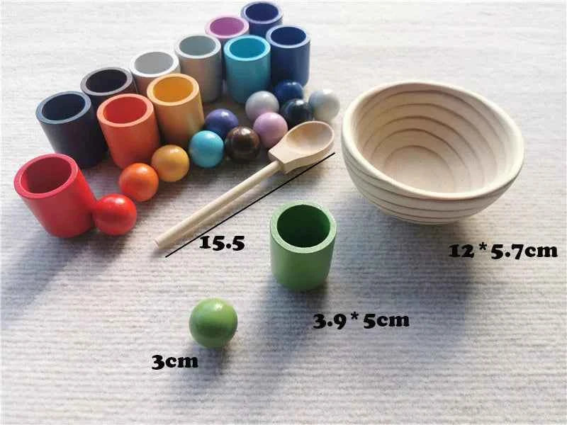Jumpsecret Kids Montessori Wooden Sorting Cups With Beads