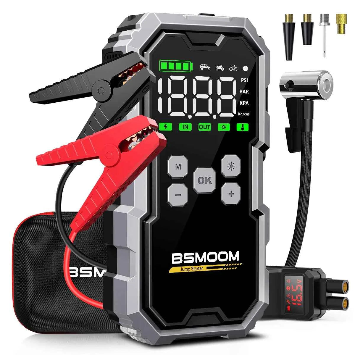 BSMOOM Car Jump Starter With Air Compressor 6000A LCD Screen