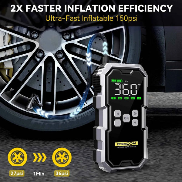 BSMOOM Car Jump Starter With Air Compressor 6000A LCD Screen