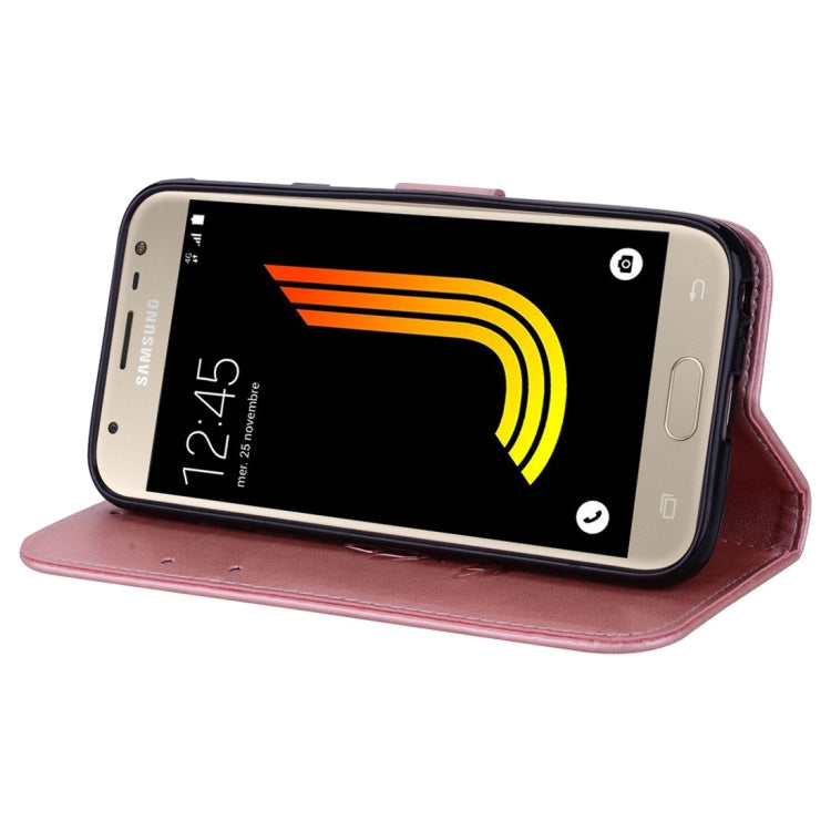 For Galaxy J3 (2017) / J330 (EU Version) Roses Pressed Flower Pattern Horizontal Flip Leather Case with Holder & Card Slots & Wallet