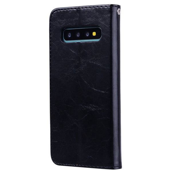 Business Style Oil Wax Texture Horizontal Flip Leather Case for Galaxy S10 Plus, with Holder & Card Slots & Wallet