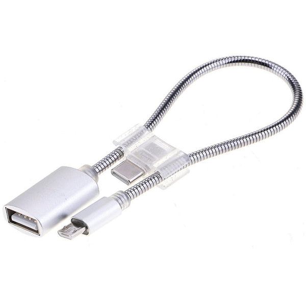 24cm 2A Micro USB to USB Aluminum Alloy Hose OTG Adapter Data Charging Cable with USB-C / Type-C Connector