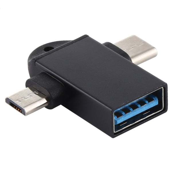 USB 3.0 Female to USB-C / Type-C Male + Micro USB Male Multi-function OTG Adapter with Sling Hole