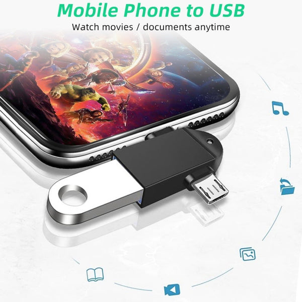 USB 3.0 Female to USB-C / Type-C Male + Micro USB Male Multi-function OTG Adapter with Sling Hole