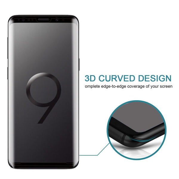 For Galaxy S9+ 9H Surface Hardness 3D Curved Edge Anti-scratch Full Screen HD Tempered Glass Screen Protector