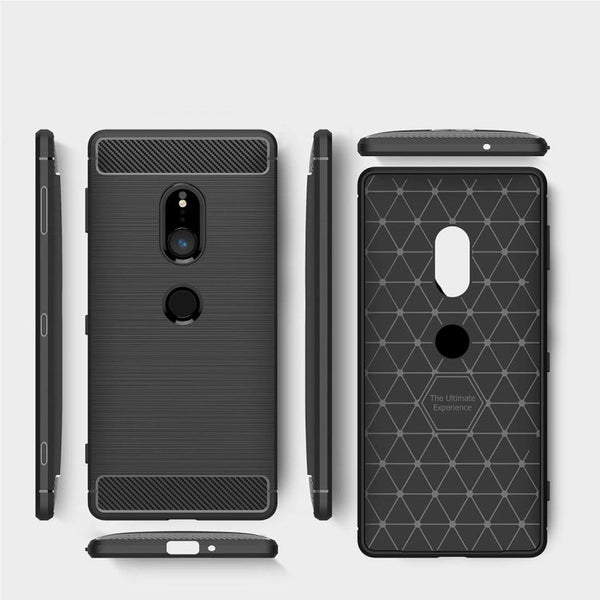 For Sony Xperia XZ2 Brushed Texture Carbon Fiber Shockproof TPU Protective Back Case
