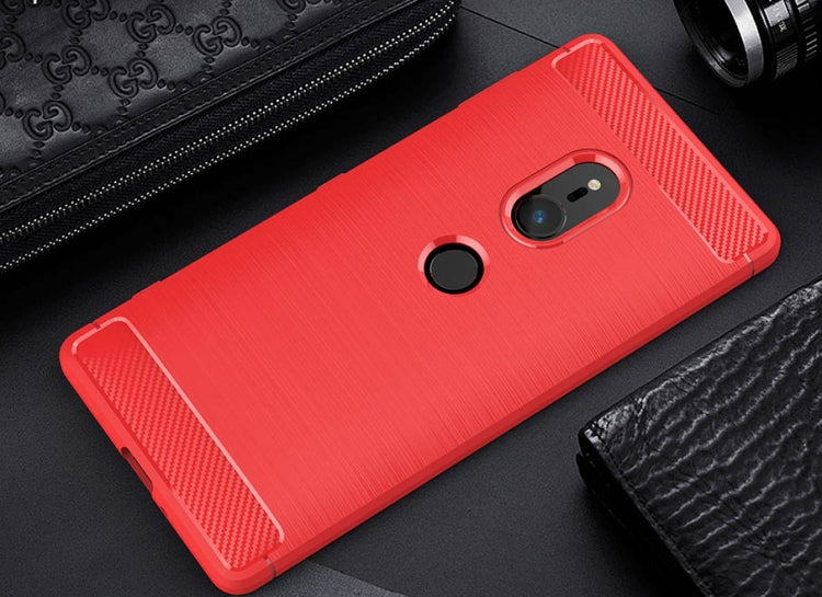 For Sony Xperia XZ2 Brushed Texture Carbon Fiber Shockproof TPU Protective Back Case