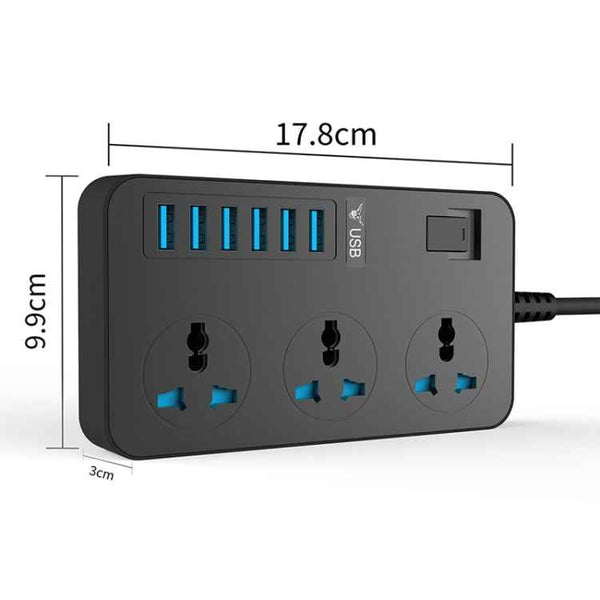 T09 3000W High Power Multi-Function Plug-in 3-Hole International Universal Jack + 6 USB Intelligent Charging US PLUG
