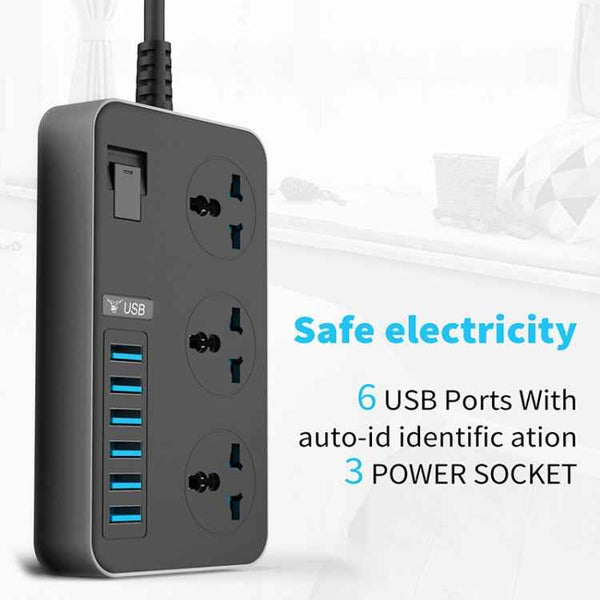 T09 3000W High Power Multi-Function Plug-in 3-Hole International Universal Jack + 6 USB Intelligent Charging US PLUG