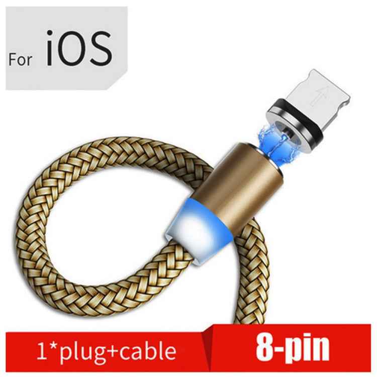 USB to 8 Pin Magnetic Metal Connector Nylon Two-color Braided Magnetic Data Cable, Cable Length: 1m(Gold)