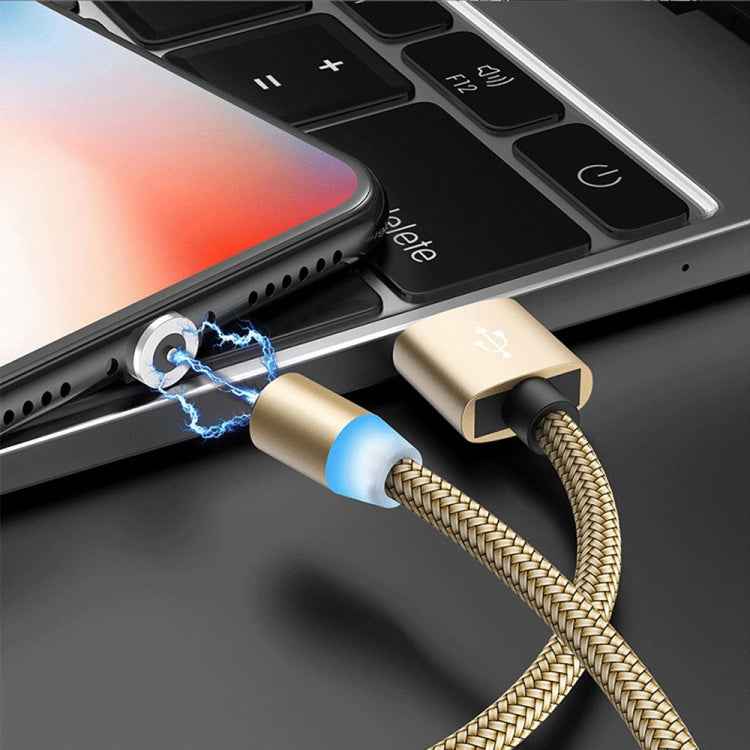 USB to 8 Pin Magnetic Metal Connector Nylon Two-color Braided Magnetic Data Cable, Cable Length: 1m(Gold)