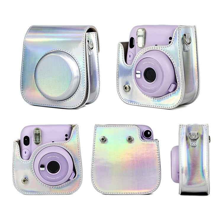 Richwell Portable Aurora  PU Leather Camera Case Camera Bag with Shoulder Strap, Suitable for Fujifilm Instax Mini 11, Rose Pink, Silver, Purple
