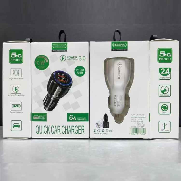 Qc3.0 Dual USB Car Charger + Micro USB Fast Charging Cable Car Charging Kit(Black)