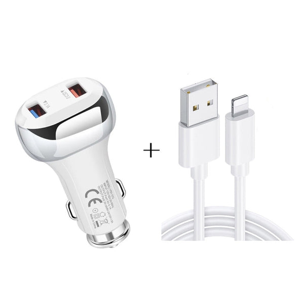 YSY-312 2 in 1 18W Portable QC3.0 Dual USB Car Charger + 1m 3A USB to 8 Pin Data Cable Set, with 8 Pin Cable