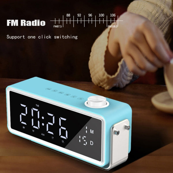 AEC K5 Mirror Alarm Clock Bluetooth Speakers with LED Light Support TF / FM