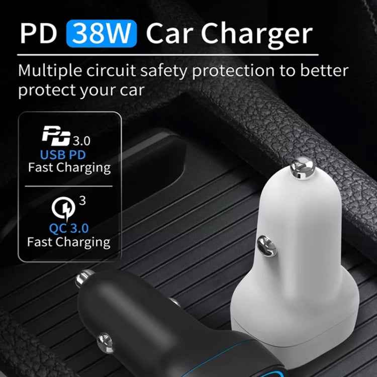38W PD20W  QC3.0 USB Car Charger with Type-C to Type-C Data Cable, Length: 1m(Black)