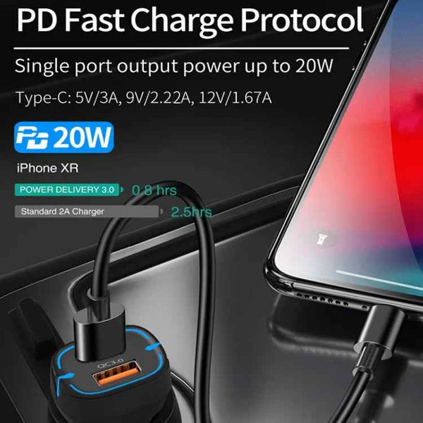 38W PD20W  QC3.0 USB Car Charger with USB to Type-C Data Cable, Length: 1m(White)