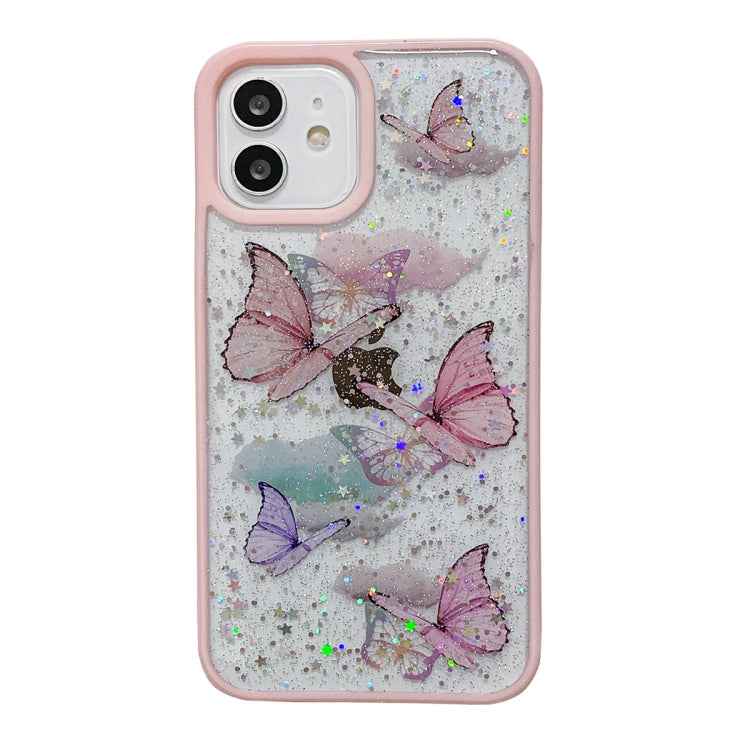 For iPhone 14 Plus Color Butterfly Glitter Epoxy TPU Phone Case(Pink)