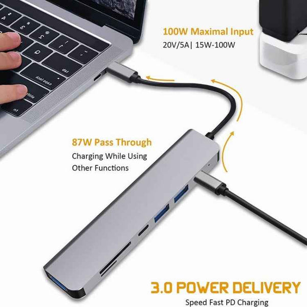 USB C Hub 7-in-1 USB C Multiport Adapter withHDMI 100W PD and SD/TF Card Reader