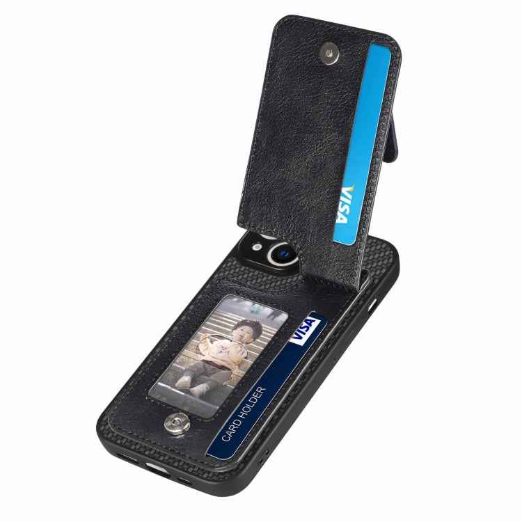 For iPhone 14 Carbon Fiber Vertical Flip Zipper Phone Case(Black)