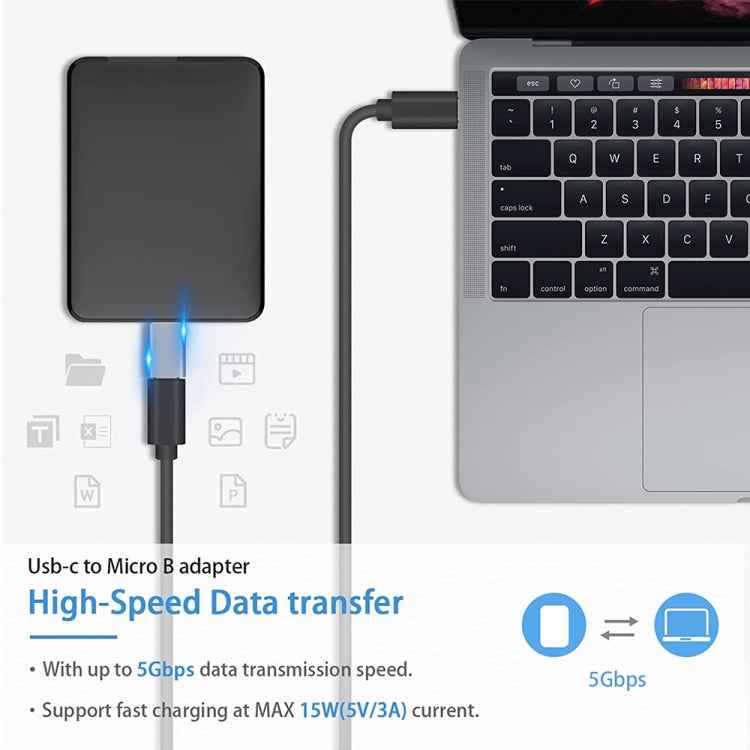 1 PCS JUNSUNMAY USB-C / Type-C Female to Male USB 3.0 Micro B Adapter Converter