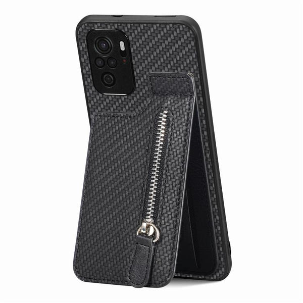 Carbon Fiber Vertical Flip Zipper Phone Case