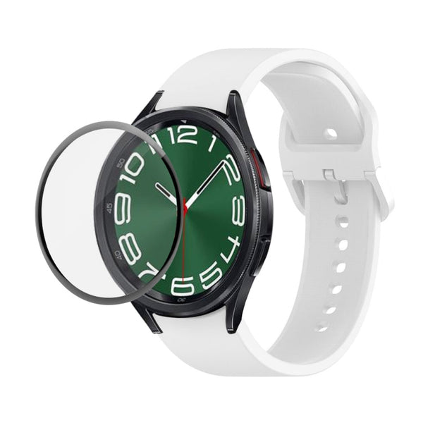 JUNSUNMAY Silicone Adjustable Strap + Full Coverage PMMA Screen Protector Kit, For Samsung Galaxy Watch6 Classic 47mm