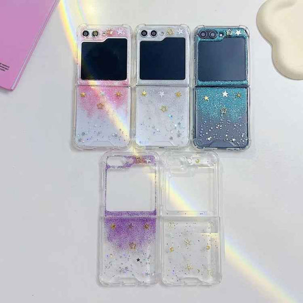 For Samsung Galaxy Z Flip5 Glitter Meteor  Shockproof Epoxy TPU Phone Case(Transparent)